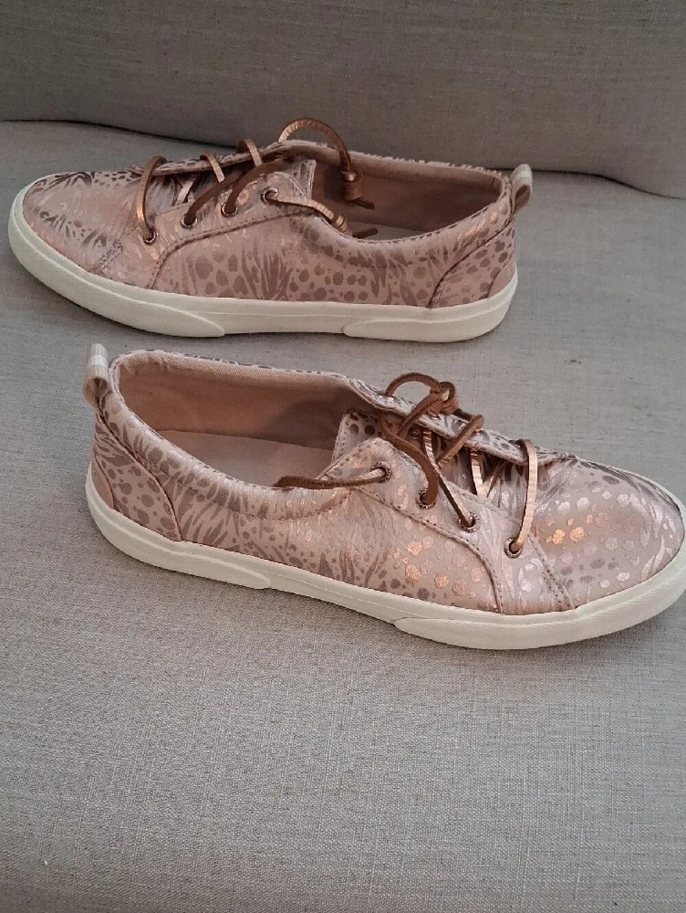 Sperry Rose Gold Printed Sneakers, Size 9